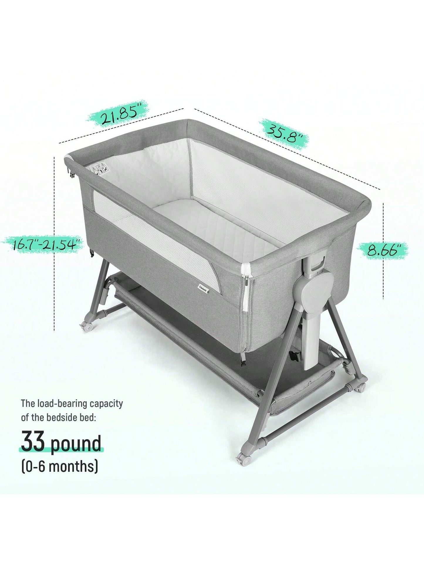 Baby Bassinet, Beside Sleeper For Baby Easy Folding Bedside Bassinet With Storage Basket And Wheels To Reduce Mom's Fatigue (Dark Grey)