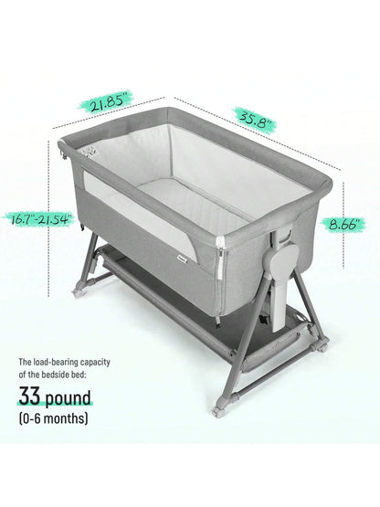 Baby Bassinet, Beside Sleeper For Baby Easy Folding Bedside Bassinet With Storage Basket And Wheels To Reduce Mom's Fatigue (Dark Grey)