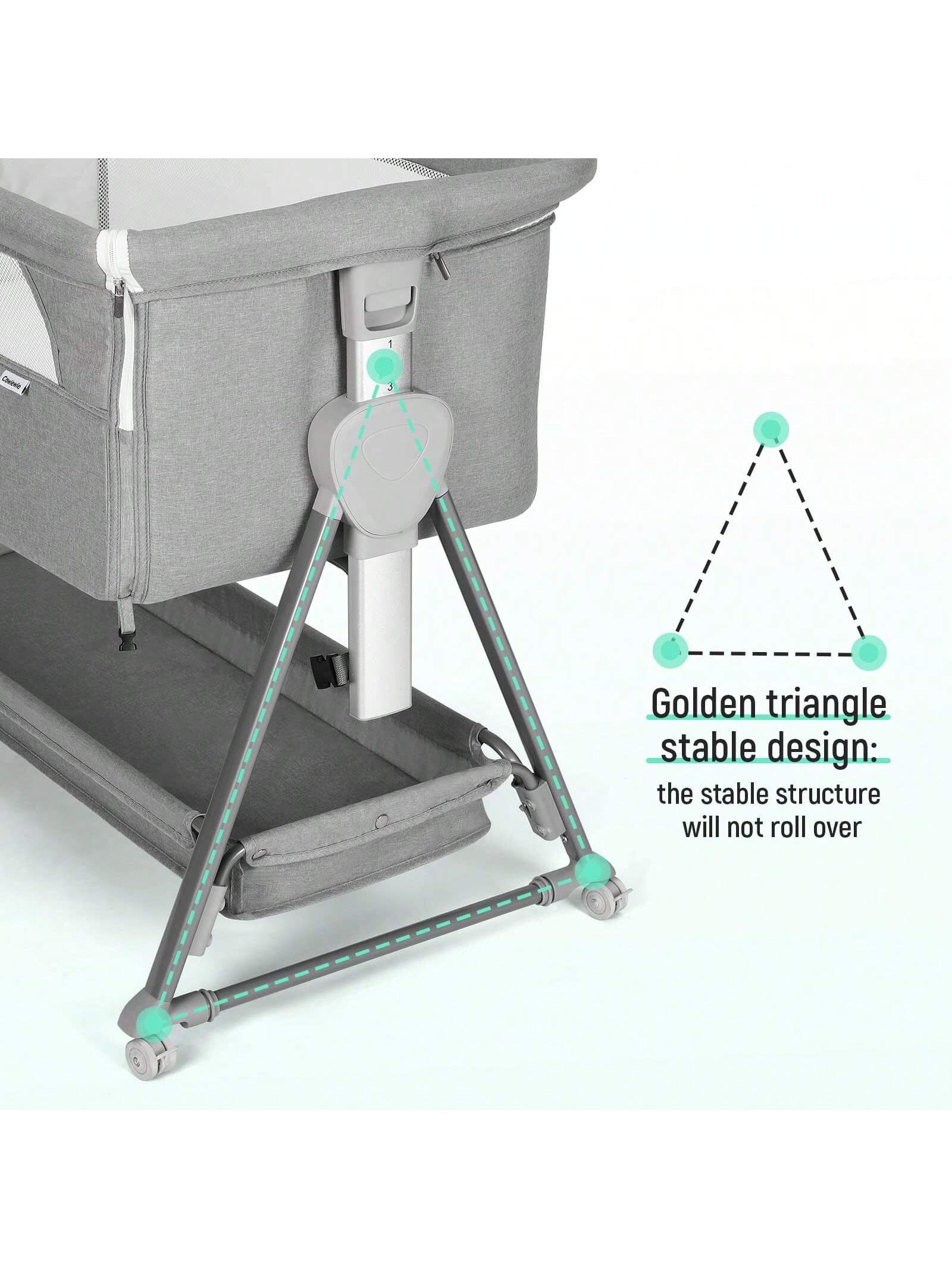 Baby Bassinet, Beside Sleeper For Baby Easy Folding Bedside Bassinet With Storage Basket And Wheels To Reduce Mom's Fatigue (Dark Grey)