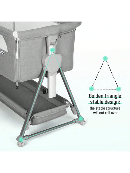 Baby Bassinet, Beside Sleeper For Baby Easy Folding Bedside Bassinet With Storage Basket And Wheels To Reduce Mom's Fatigue (Dark Grey)