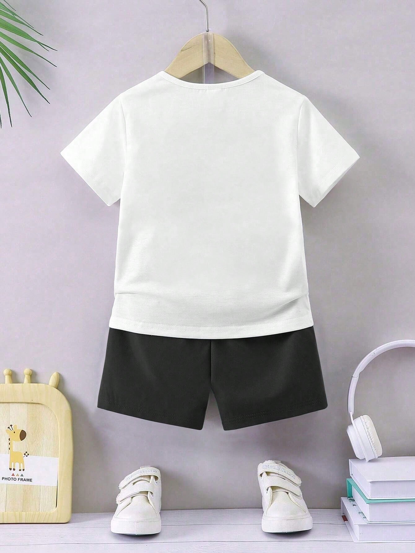 Baby Boy 2pcs/Set Casual Daily Versatile Funny Graphic Printed Sets, Spring/Summer