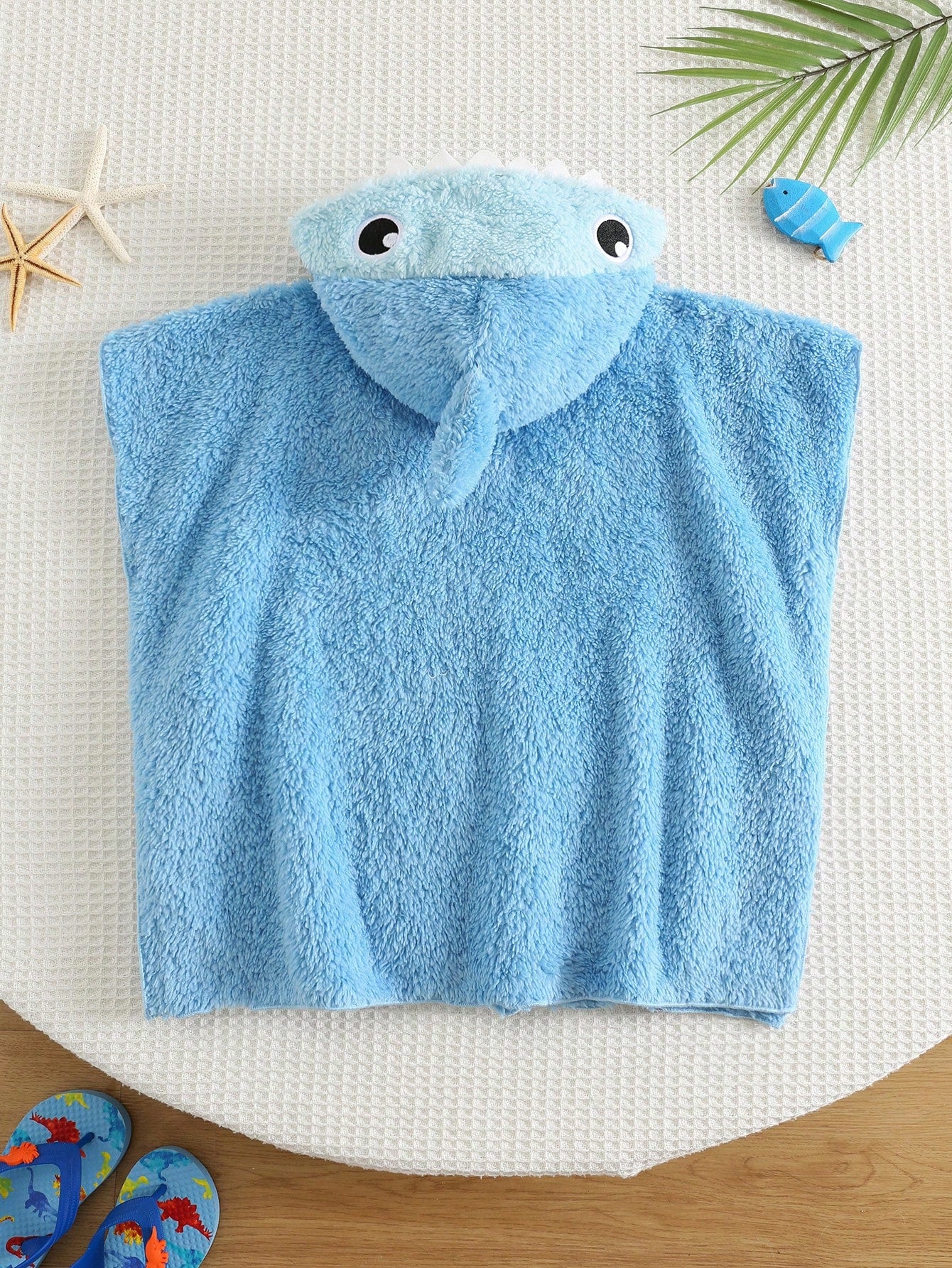 Baby Boy 3D Shark Shaped Plush Absorbent Bathrobe Suitable For Daily Bathing, Beach Swimming, Vacation And Beach