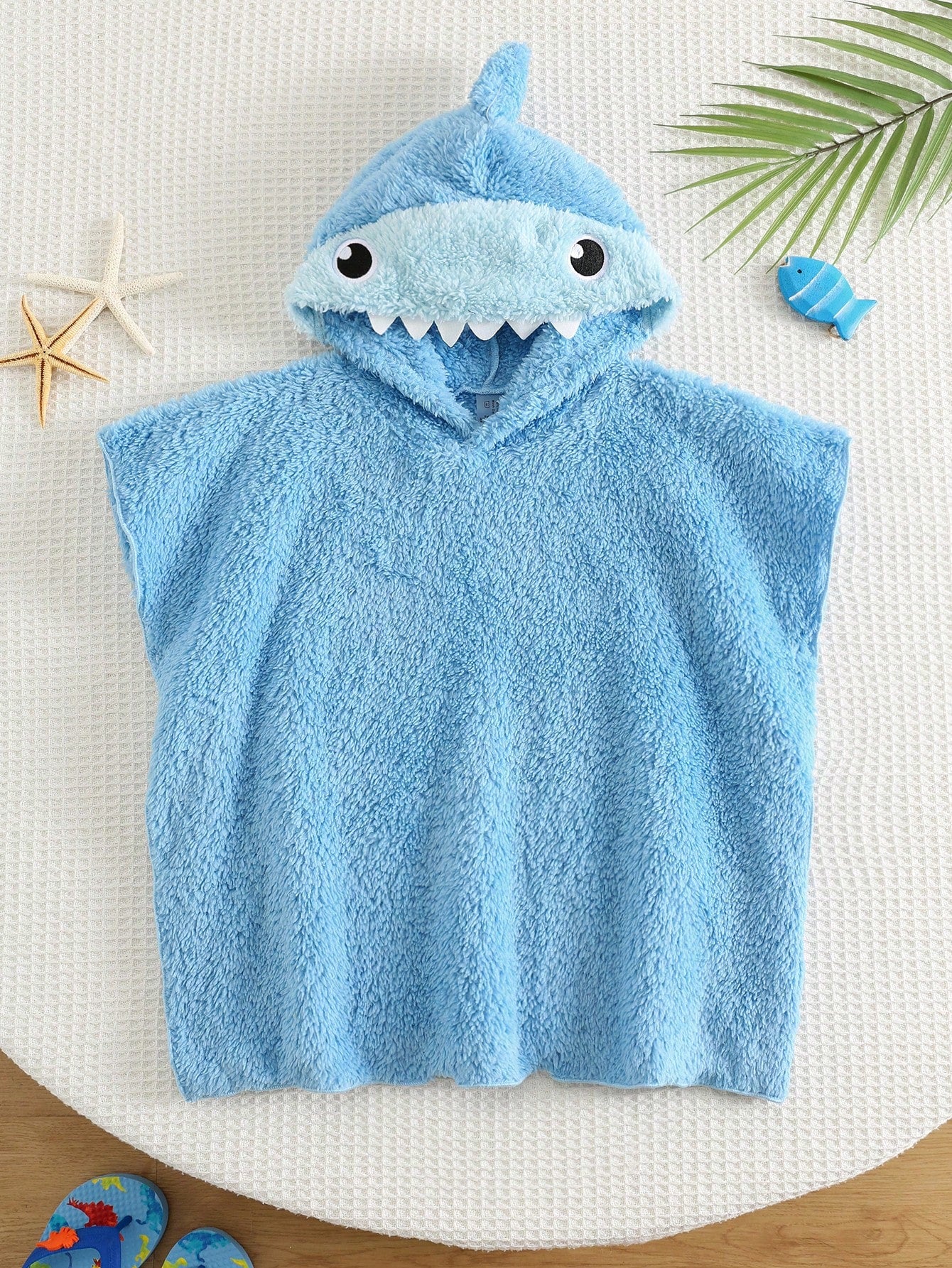 Baby Boy 3D Shark Shaped Plush Absorbent Bathrobe Suitable For Daily Bathing, Beach Swimming, Vacation And Beach