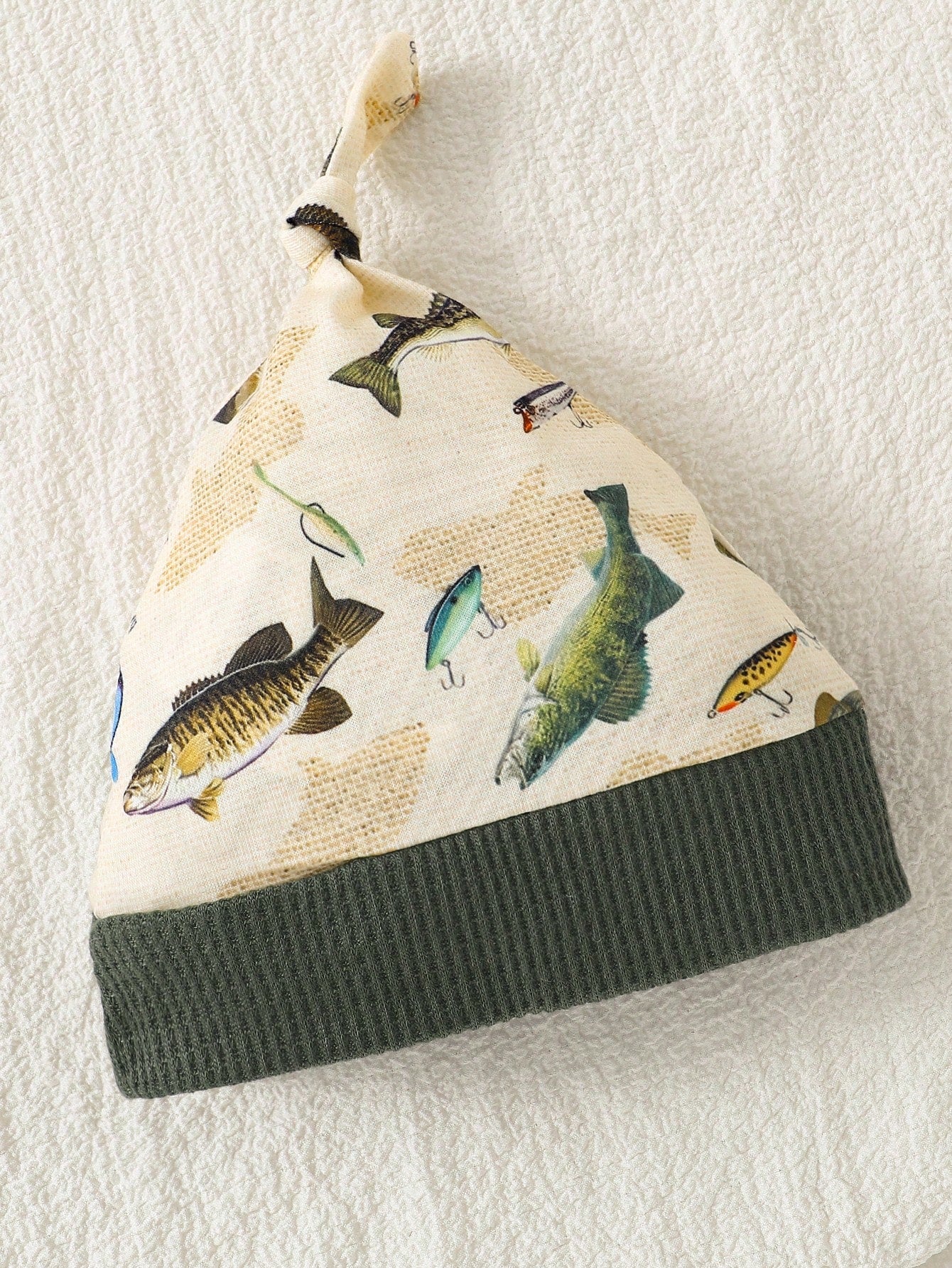 Baby Boy 3pcs Set Casual Outfit- Long Sleeve Bodysuit, Pants And Hat, Featuring Cute Underwater Fish Print, For Autumn