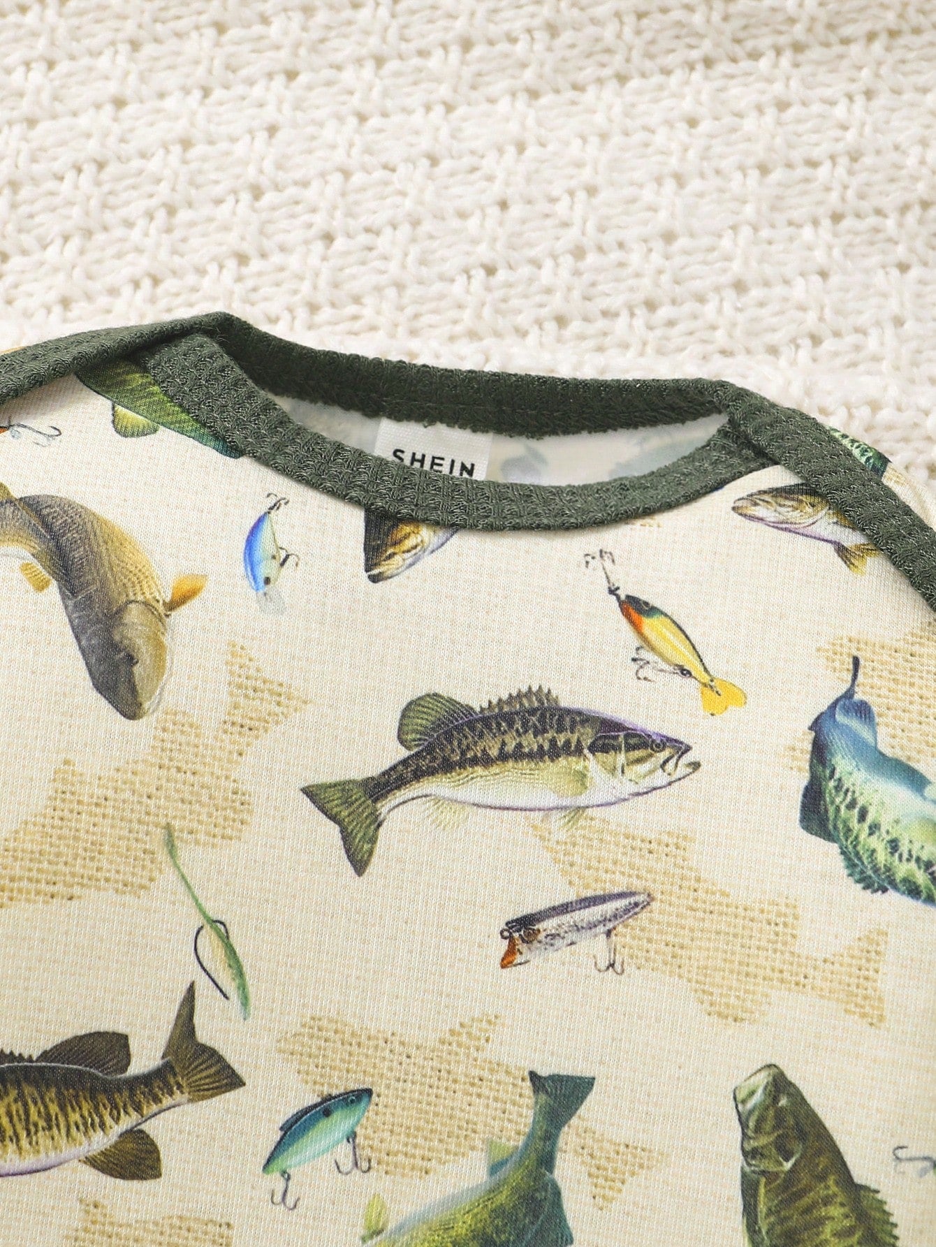 Baby Boy 3pcs Set Casual Outfit- Long Sleeve Bodysuit, Pants And Hat, Featuring Cute Underwater Fish Print, For Autumn