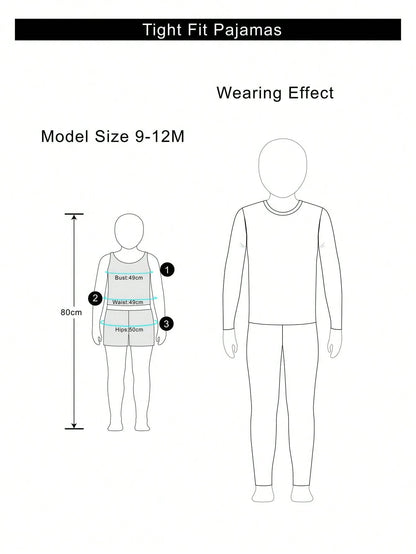Baby Boy Baby Girl Snug Fit Autumn/Winter Cute Car Pattern Ribbed Crew Neck Long Sleeve Top & Pajama Pants Soft Comfortable Tight-Fitting Sleepwear Loungewear Set 2pcs, Christmas, New Year, Paja