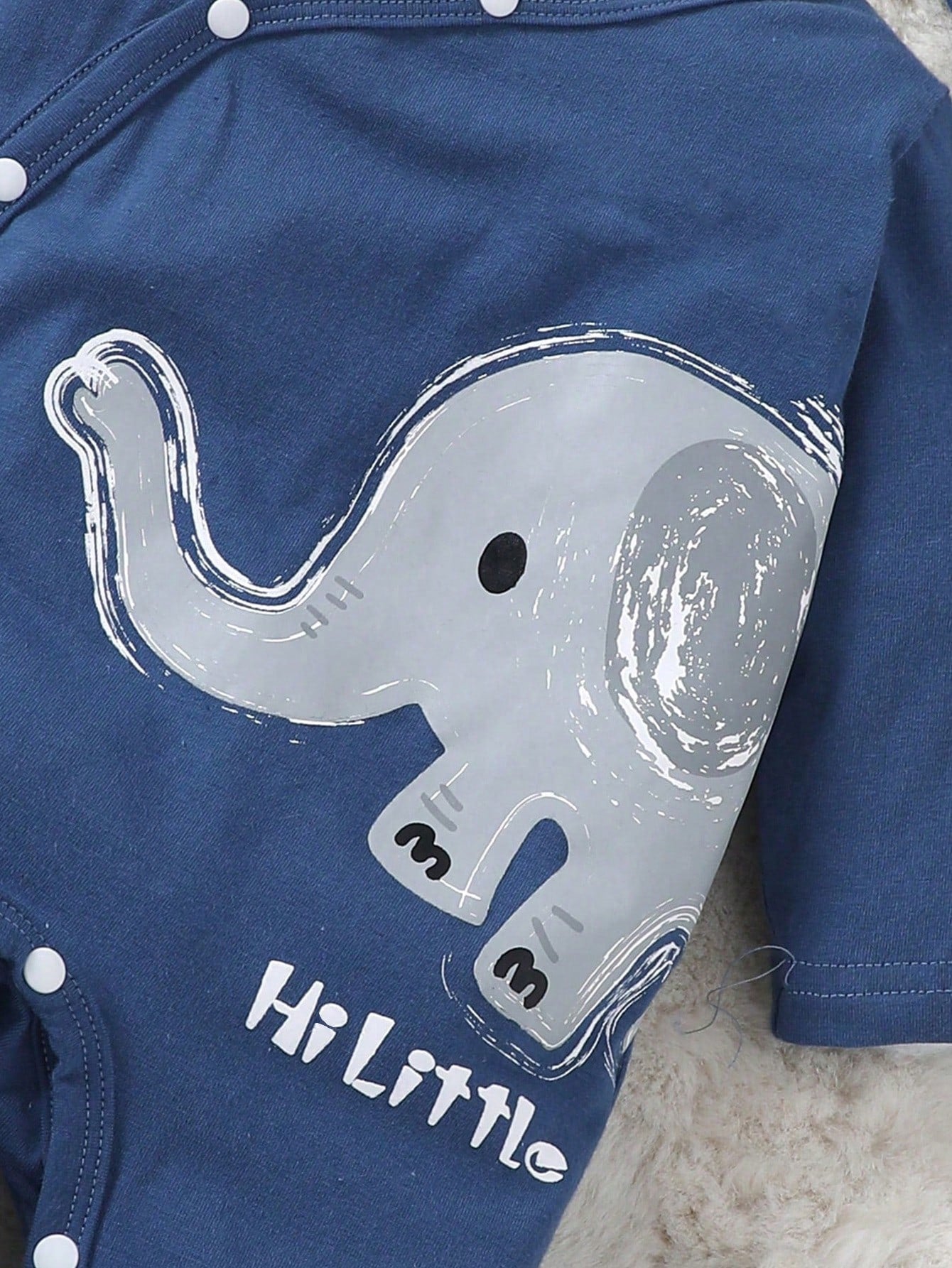 Baby Boy Blue Elephant Printed Long Sleeve Footed Jumpsuit With Hat And Bib Set Home Clothes