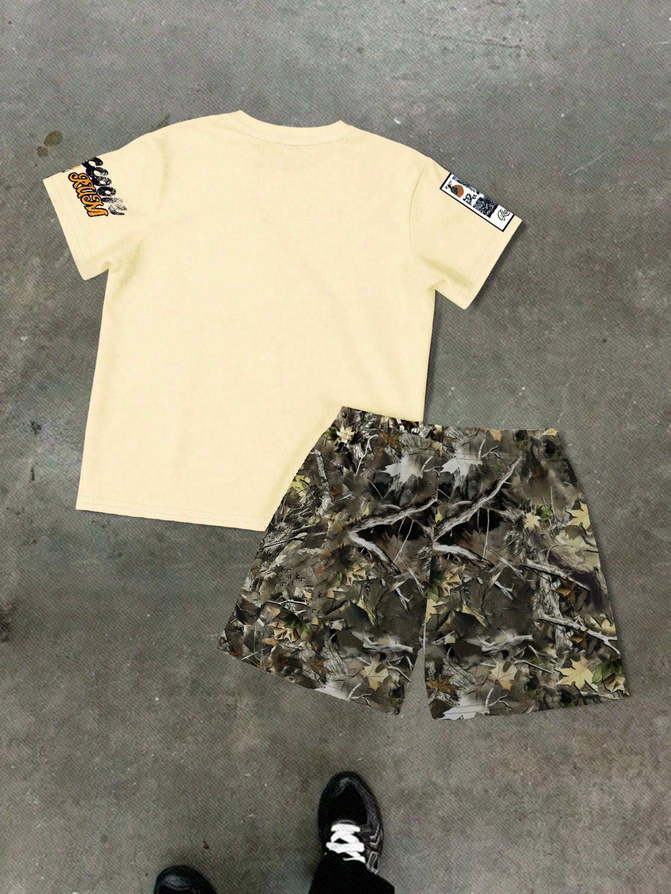 Baby Boy Casual Minimalist T-Shirt Set Suitable For Summer, Classic Cool Handsome Retro Racing Pattern Print, Number 22, Street Style Dried Leaves Pattern Print, Striped Pattern Print, Suitable For Sp