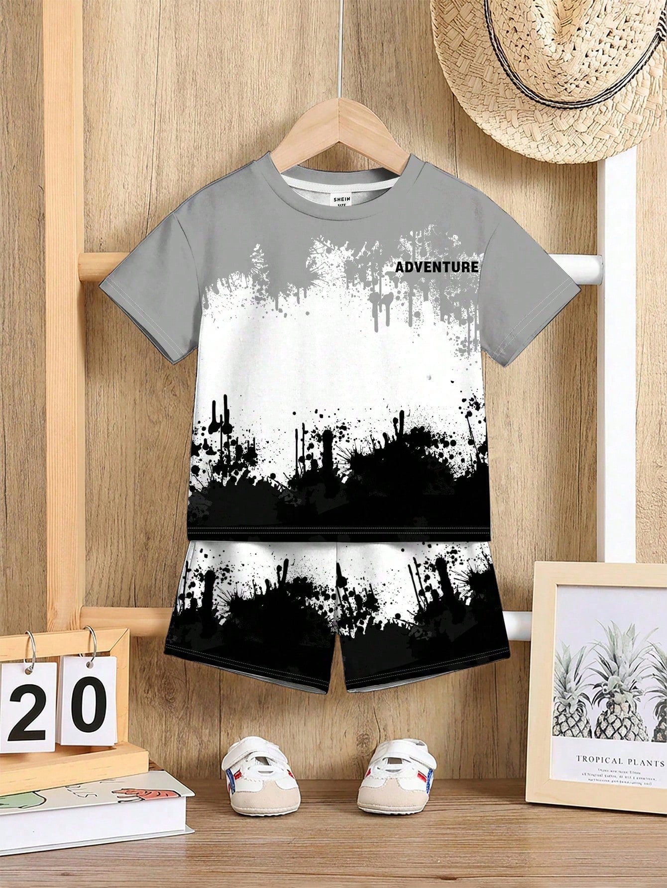 Baby Boy Casual Minimalist Tie-Dye Tie Dye Vacation & Sports Style All-Match Versatile Loose Comfortable T-Shirt Set, Suitable For Summer