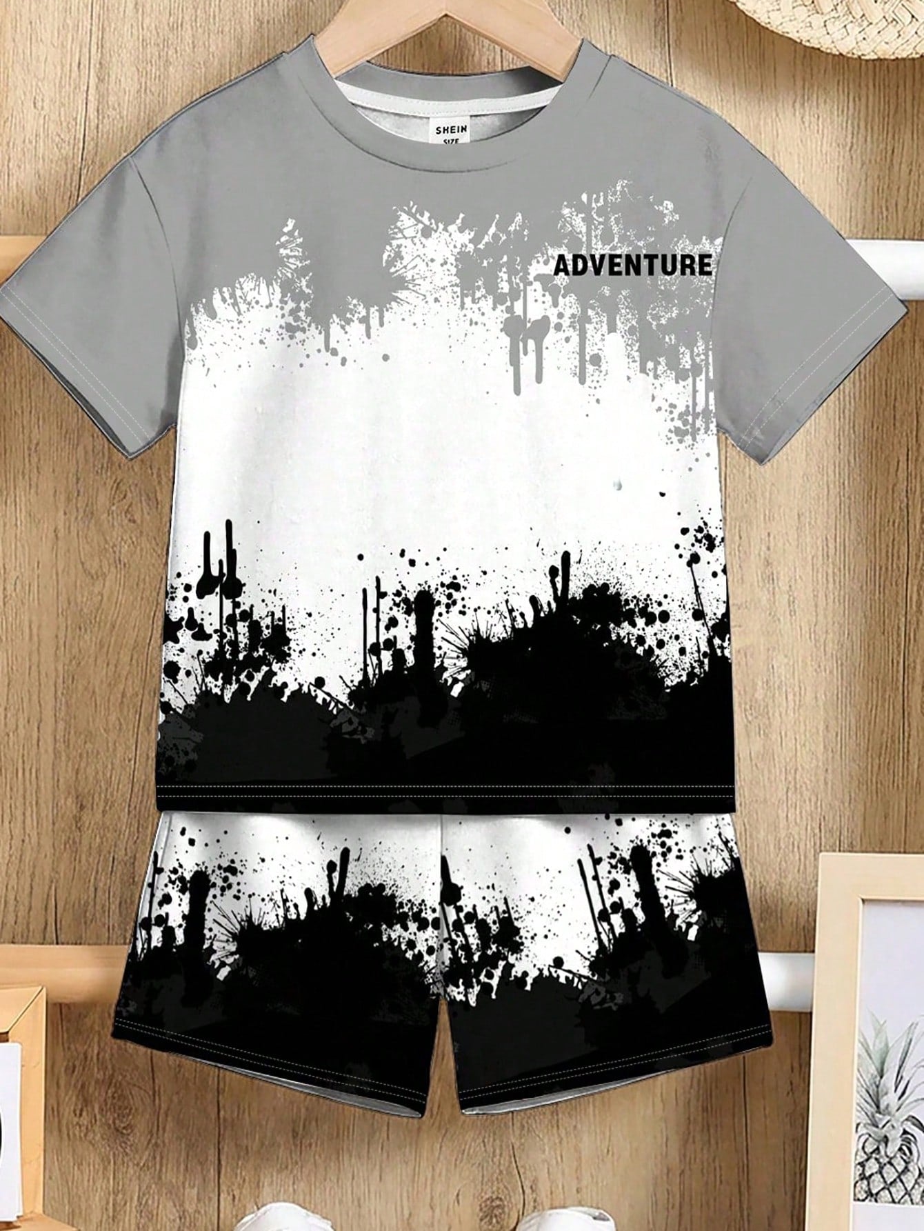 Baby Boy Casual Minimalist Tie-Dye Tie Dye Vacation & Sports Style All-Match Versatile Loose Comfortable T-Shirt Set, Suitable For Summer
