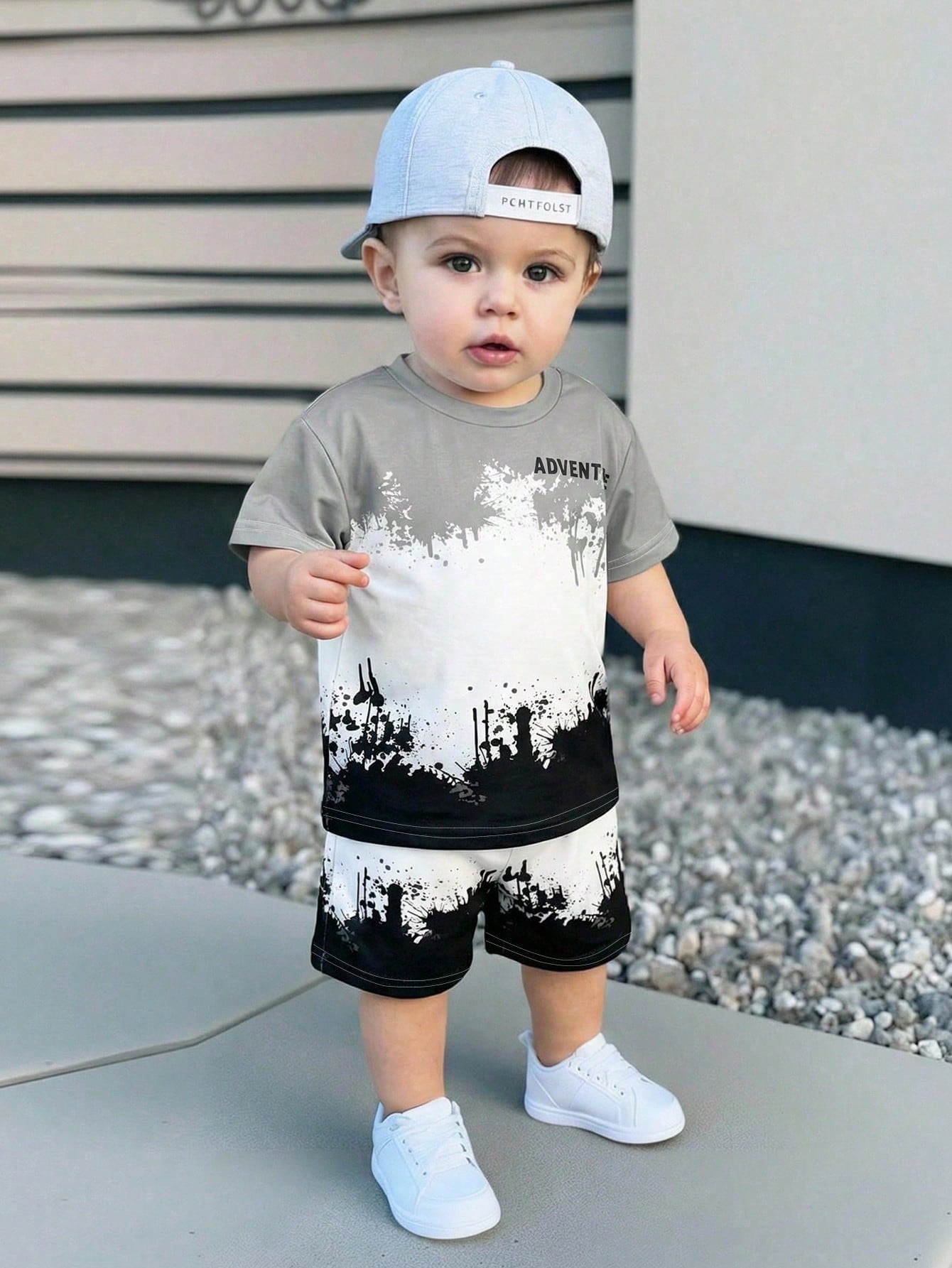 Baby Boy Casual Minimalist Tie-Dye Tie Dye Vacation & Sports Style All-Match Versatile Loose Comfortable T-Shirt Set, Suitable For Summer
