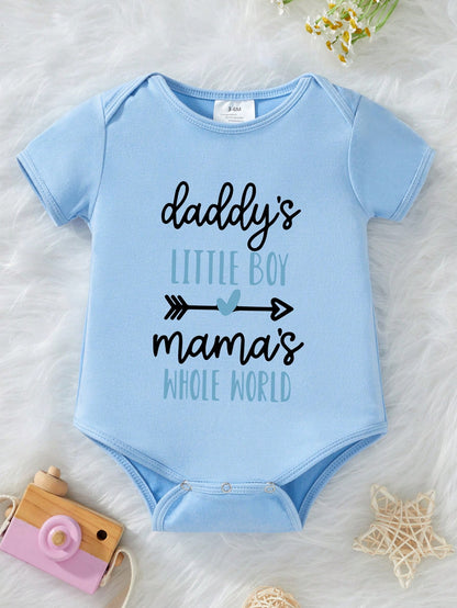 Baby Boy Casual Slogan Print Short Sleeve Bodysuit