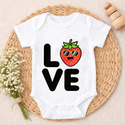 Baby Boy Clothes White Short Sleeve Bodysuit Love Strawberry Print Valentine's Day Cute Design Newborn Outfit Soft Cotton Fit