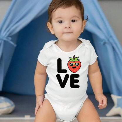Baby Boy Clothes White Short Sleeve Bodysuit Love Strawberry Print Valentine's Day Cute Design Newborn Outfit Soft Cotton Fit