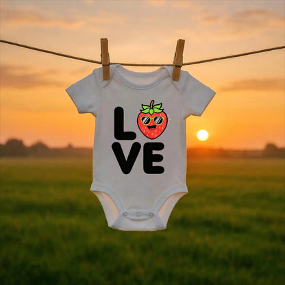 Baby Boy Clothes White Short Sleeve Bodysuit Love Strawberry Print Valentine's Day Cute Design Newborn Outfit Soft Cotton Fit