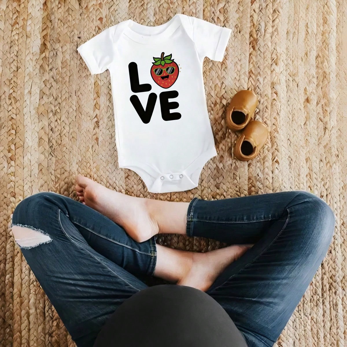 Baby Boy Clothes White Short Sleeve Bodysuit Love Strawberry Print Valentine's Day Cute Design Newborn Outfit Soft Cotton Fit