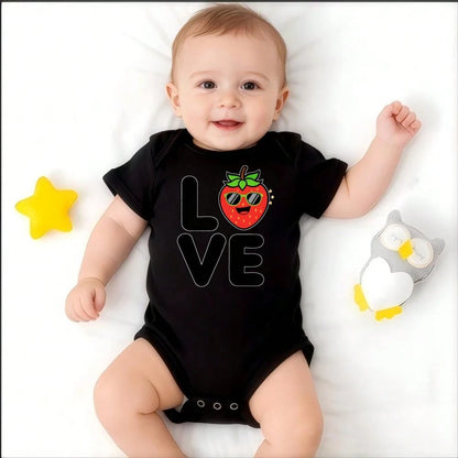 Baby Boy Clothes White Short Sleeve Bodysuit Love Strawberry Print Valentine's Day Cute Design Newborn Outfit Soft Cotton Fit