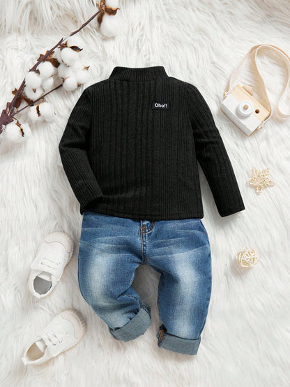Baby Boy/Girl Casual Knitted Letter Patched Top