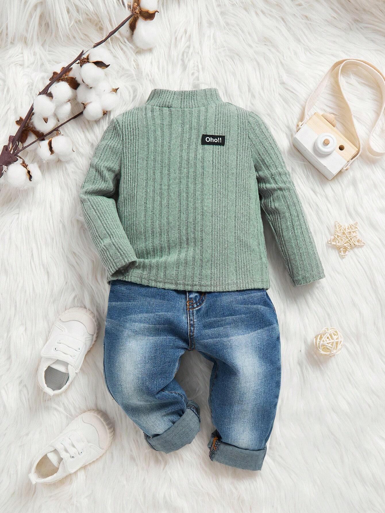 Baby Boy/Girl Casual Knitted Letter Patched Top
