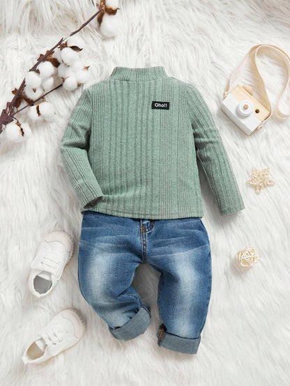 Baby Boy/Girl Casual Knitted Letter Patched Top