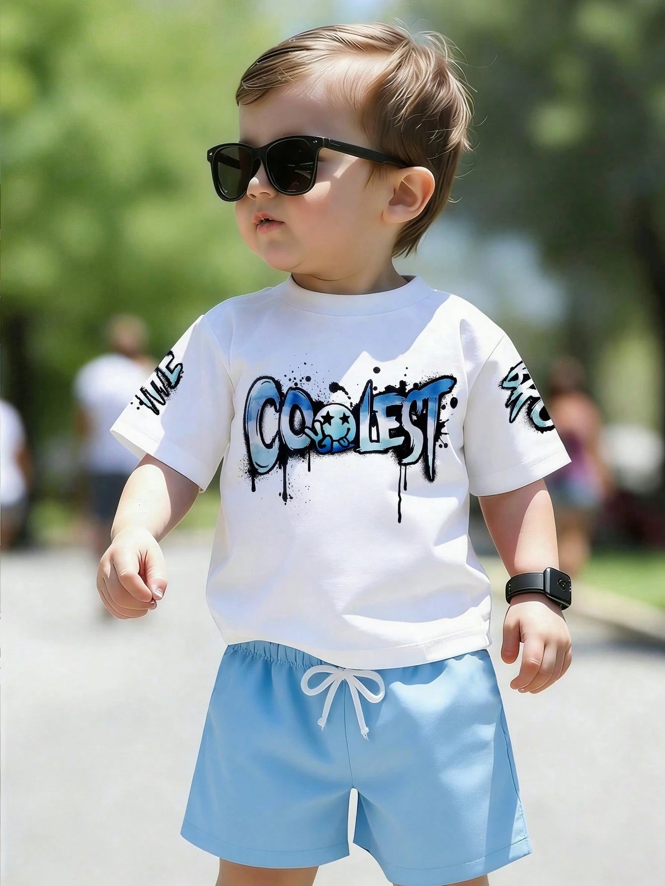 Baby Boy Letter Print Round Neck Short Sleeve T-Shirt And Shorts Casual Daily Outfit