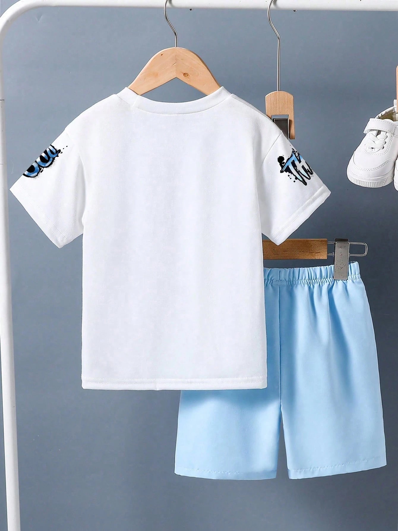 Baby Boy Letter Print Round Neck Short Sleeve T-Shirt And Shorts Casual Daily Outfit