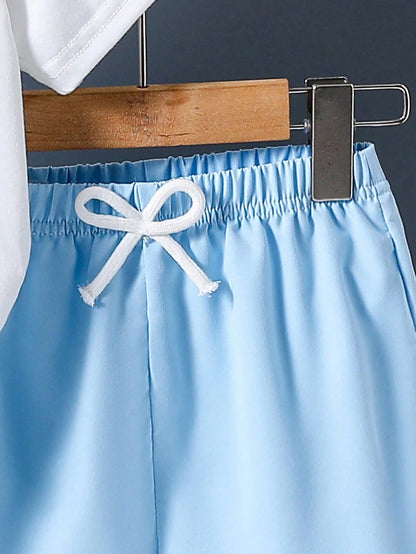 Baby Boy Letter Print Round Neck Short Sleeve T-Shirt And Shorts Casual Daily Outfit