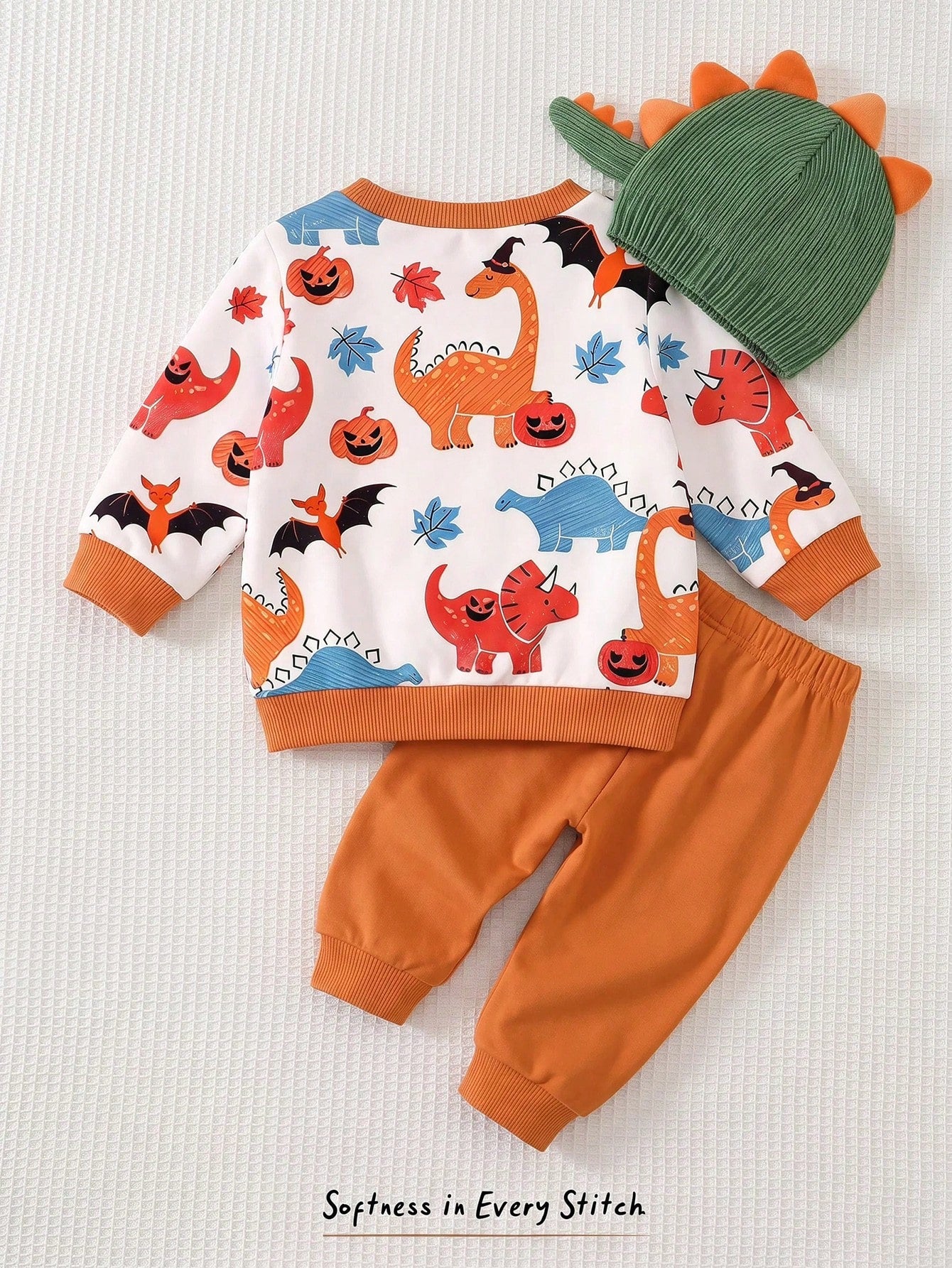 Baby Boy Round Neck Casual Comfortable Set Long Sleeves Sweatshirt Orange Pants Halloween Cute Comfort Soft Comfy Holiday Warm Winter Autumn