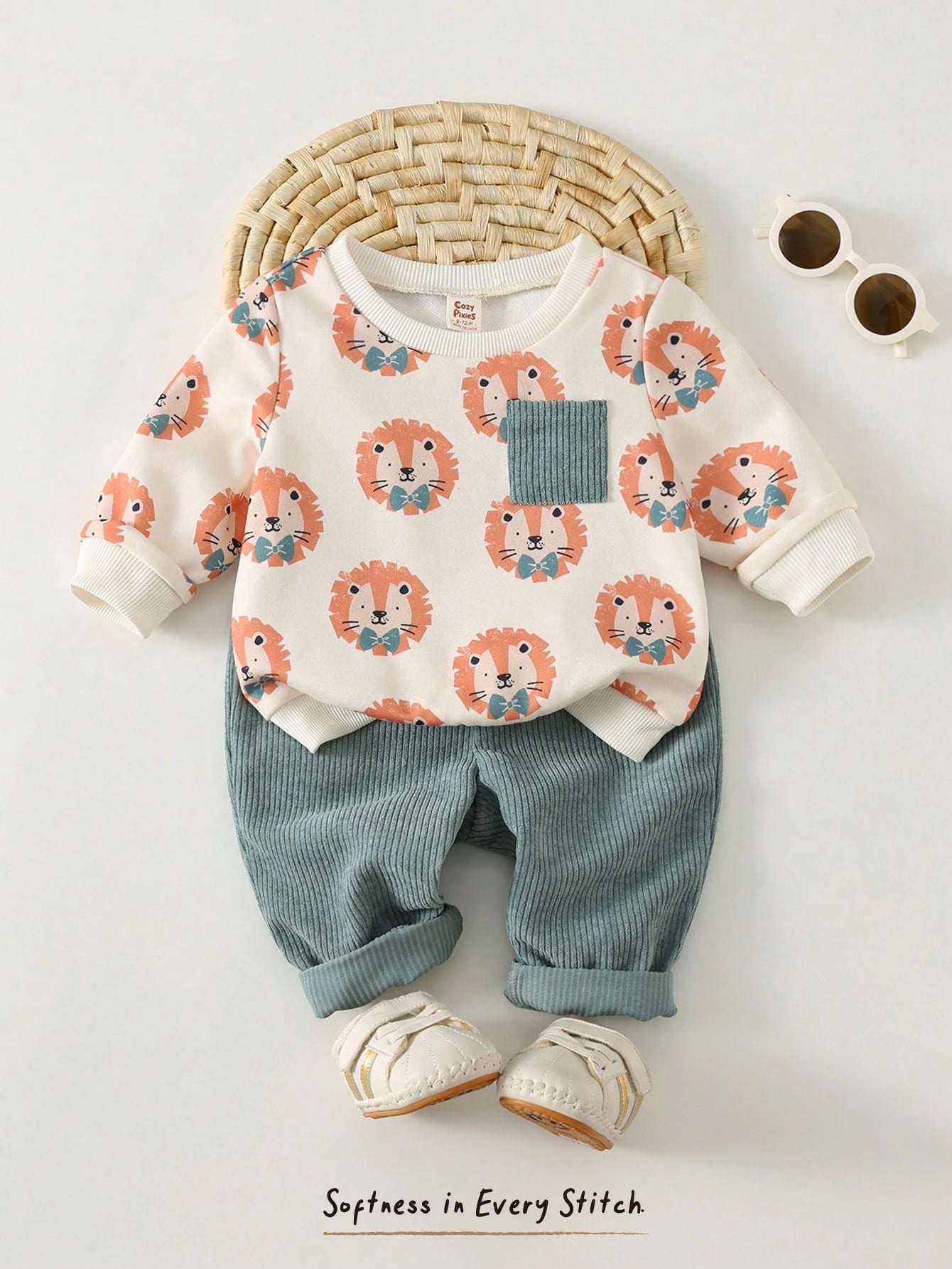 Baby Boy Round Neck Casual Comfortable Set Long Sleeves Sweatshirt Orange Pants Halloween Cute Comfort Soft Comfy Holiday Warm Winter Autumn