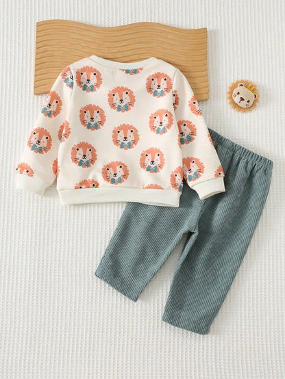 Baby Boy Round Neck Casual Comfortable Set Long Sleeves Sweatshirt Orange Pants Halloween Cute Comfort Soft Comfy Holiday Warm Winter Autumn