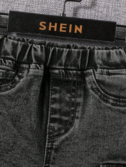 Baby Boy Spring Summer Stonewashed Flap Pocket Side Elastic Waist Cargo Denim Jeans Shorts,Summer Bottom