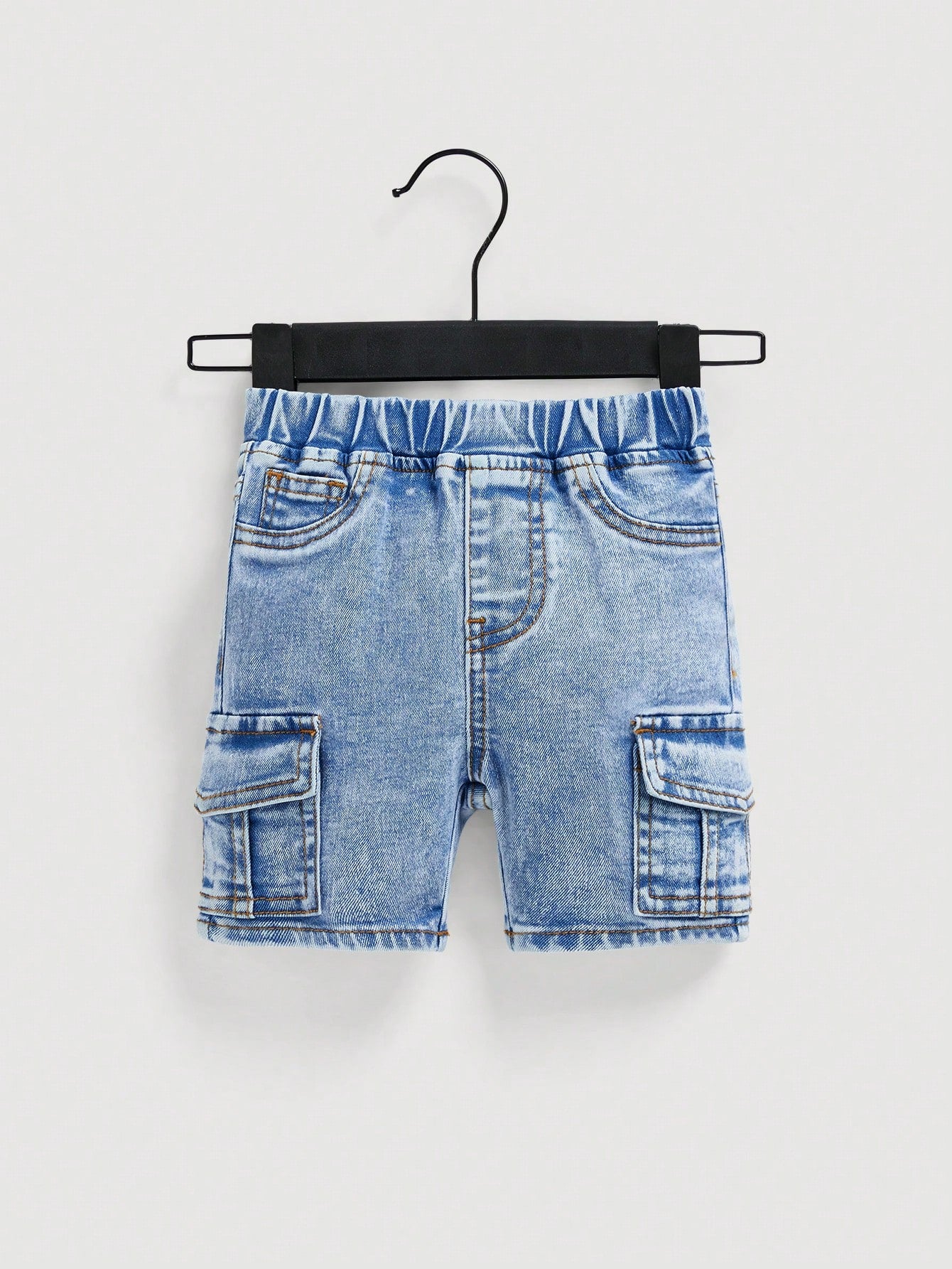 Baby Boy Spring Summer Stonewashed Flap Pocket Side Elastic Waist Cargo Denim Jeans Shorts,Summer Bottom