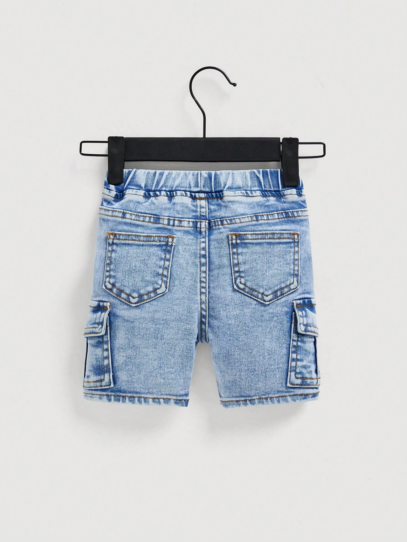 Baby Boy Spring Summer Stonewashed Flap Pocket Side Elastic Waist Cargo Denim Jeans Shorts,Summer Bottom