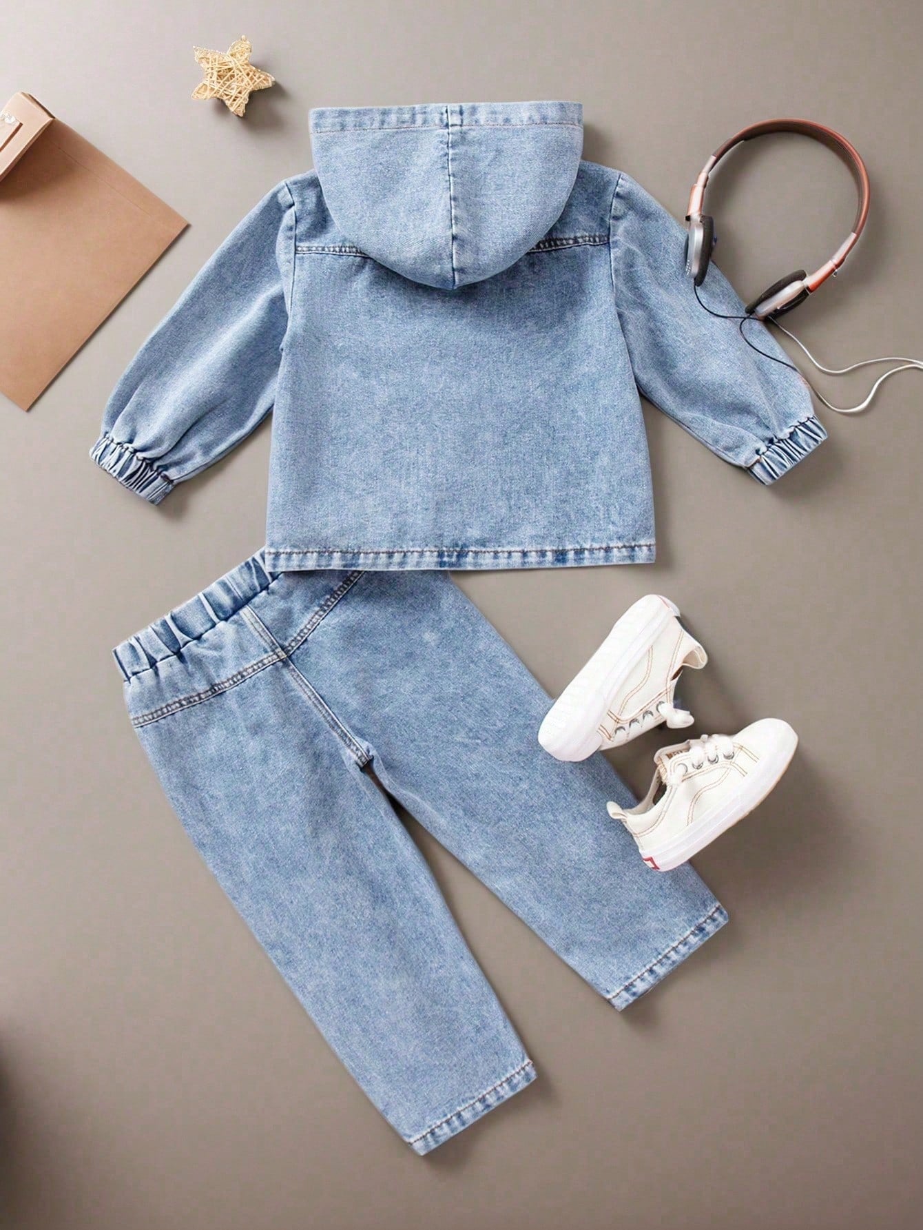 Baby Boy Star Print Hoodie Casual Denim Outfit