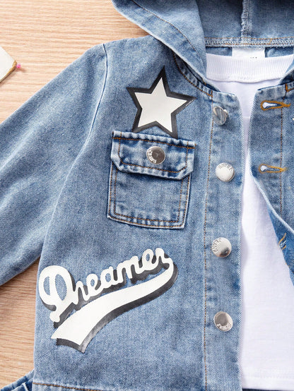 Baby Boy Star Print Hoodie Casual Denim Outfit