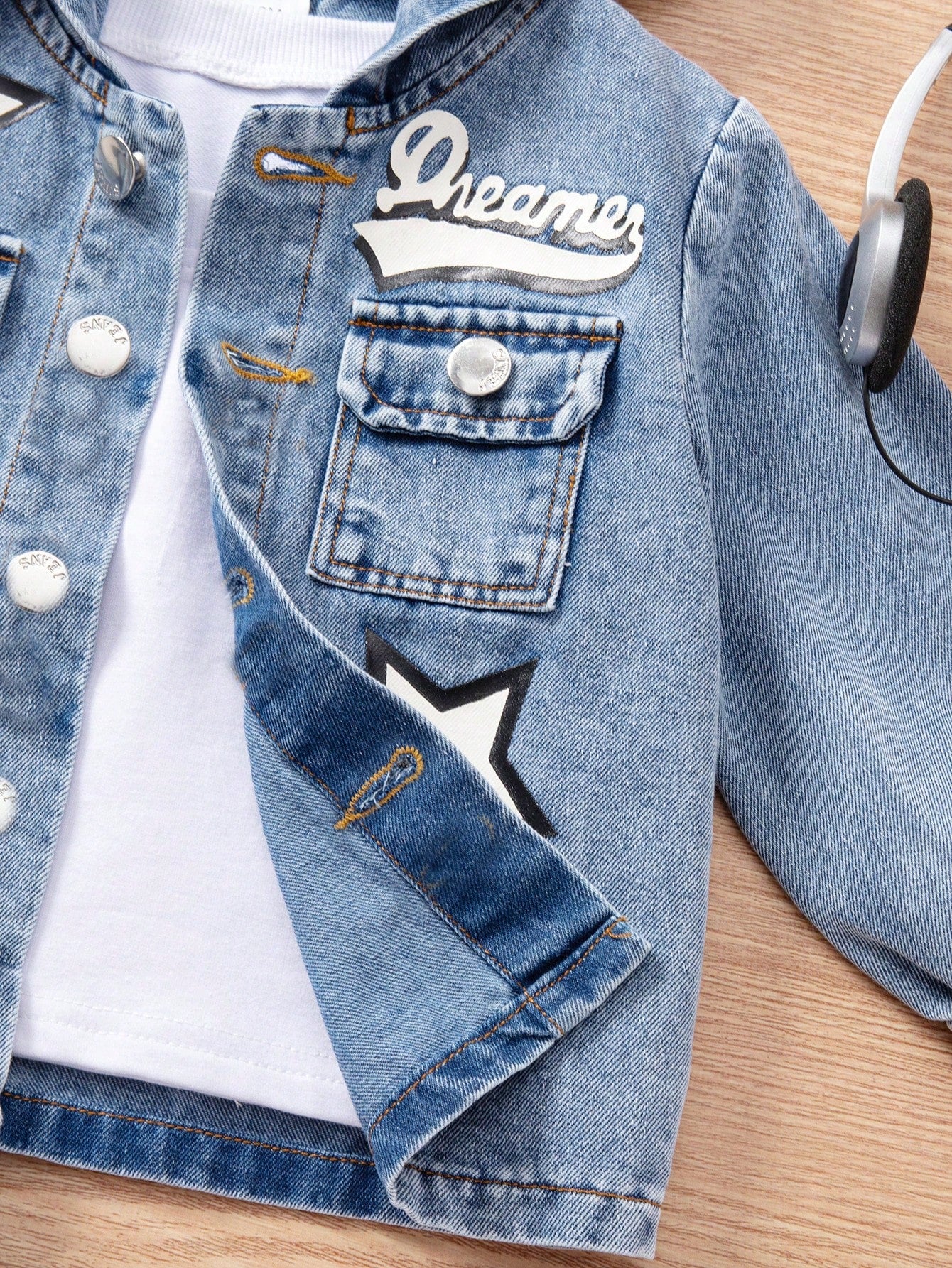 Baby Boy Star Print Hoodie Casual Denim Outfit