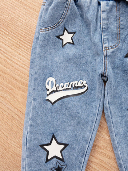 Baby Boy Star Print Hoodie Casual Denim Outfit