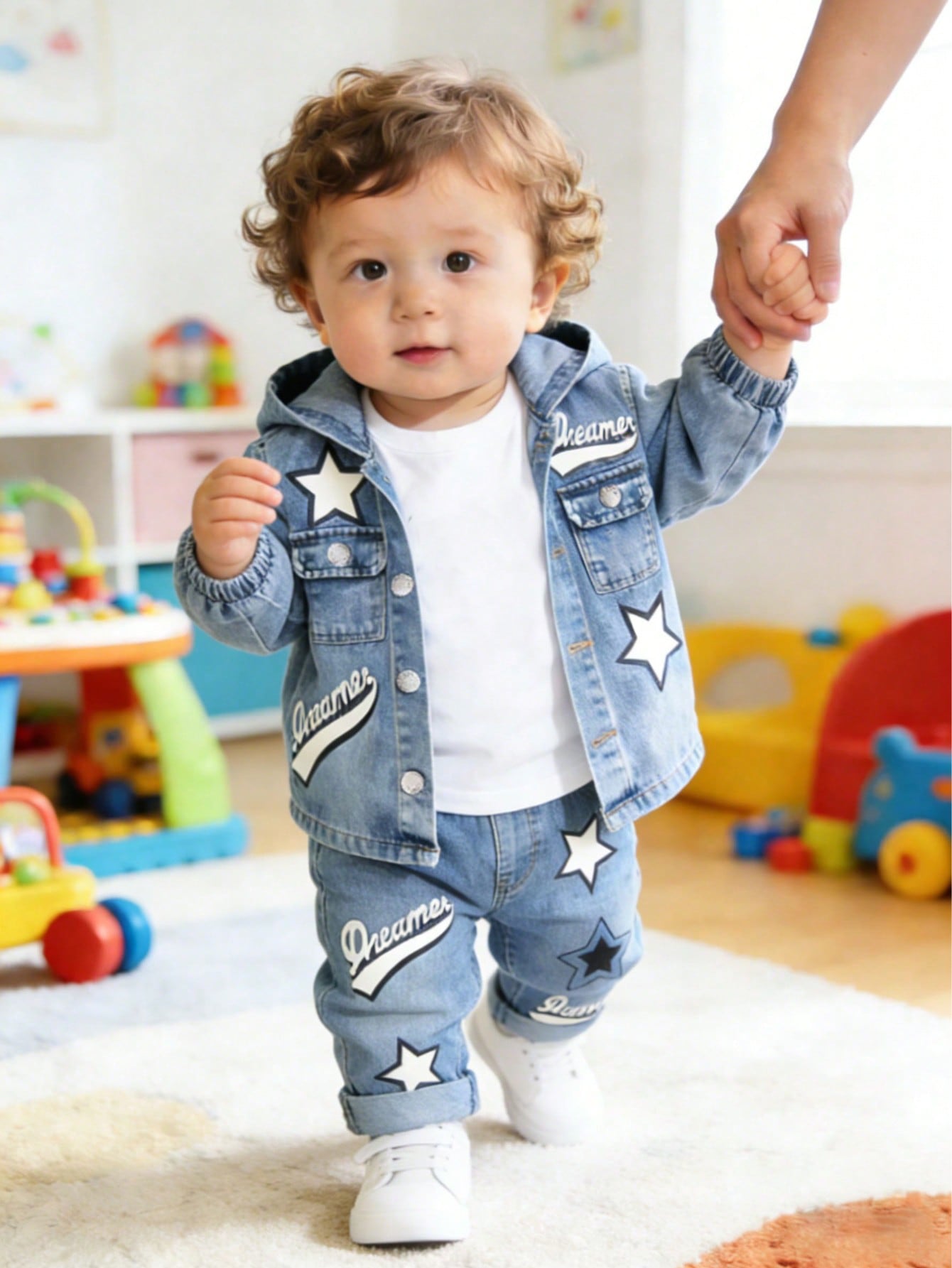 Baby Boy Star Print Hoodie Casual Denim Outfit