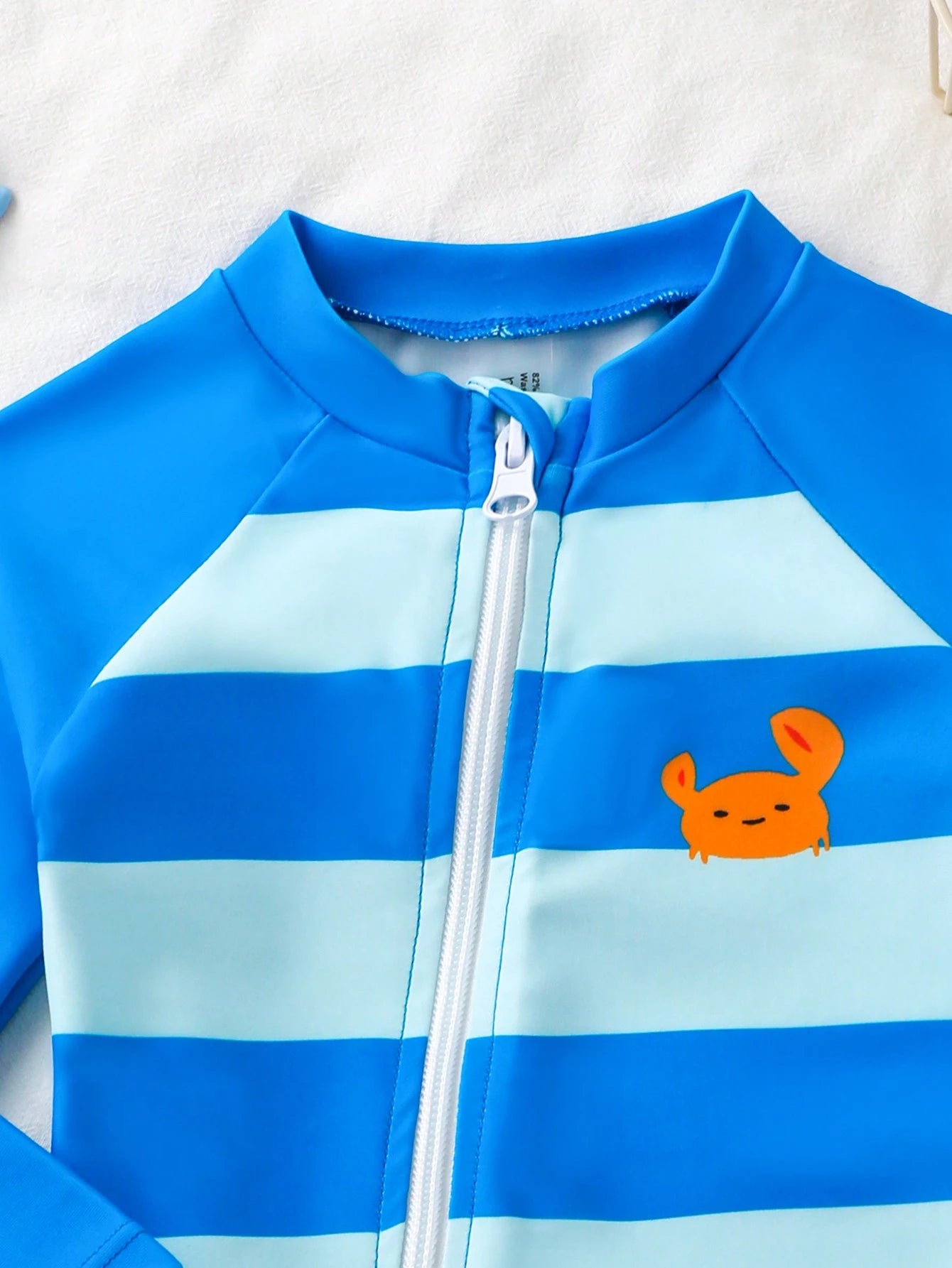Baby Boy Striped Crab Cartoon Print Raglan Sleeve Casual Rash Guard With Shorts