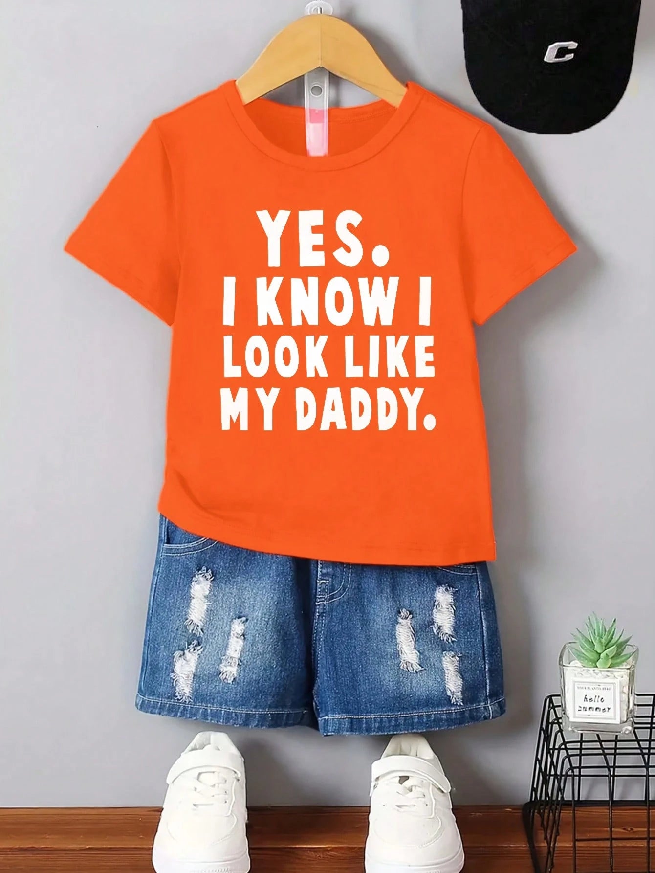 Baby Boys' Casual Comfortable Fashion Minimalist Letter Slogan Print Round Neck Fitted Knit T-Shirt, Spring/Summer