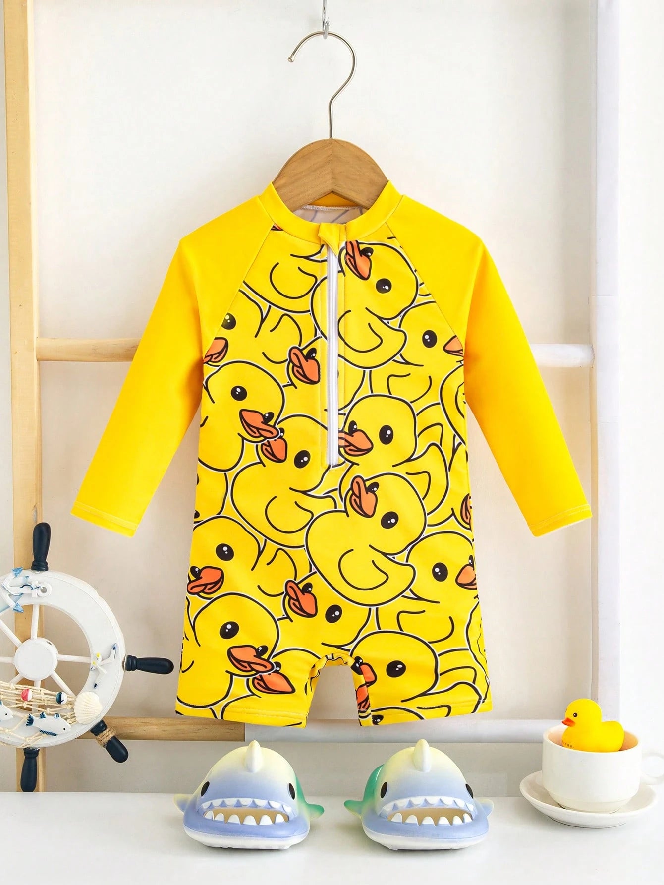 Baby Boys Cute Animal & Stripe Print Long Sleeve Cover Up, Suitable For Outdoor, Swimming, Hot Spring, Beach, Surfing, Spring/Summer