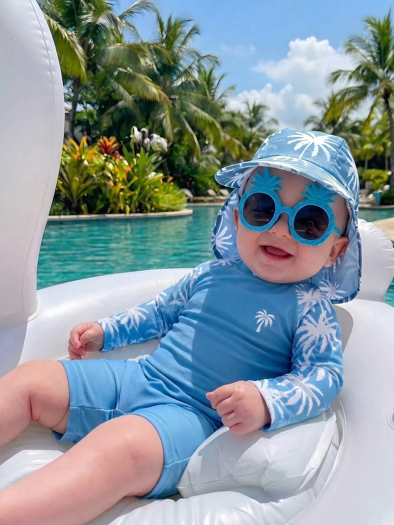 Baby Boys Cute Animal & Stripe Print Long Sleeve Cover Up, Suitable For Outdoor, Swimming, Hot Spring, Beach, Surfing, Spring/Summer