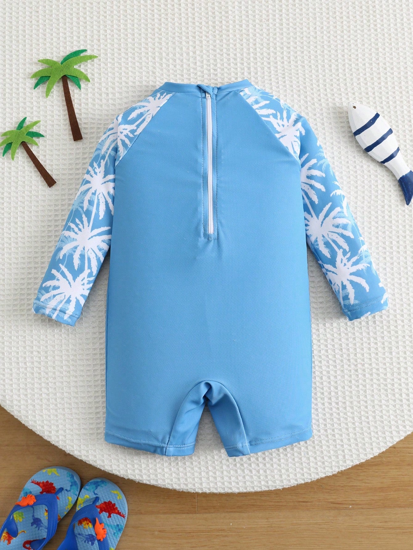 Baby Boys Cute Animal & Stripe Print Long Sleeve Cover Up, Suitable For Outdoor, Swimming, Hot Spring, Beach, Surfing, Spring/Summer