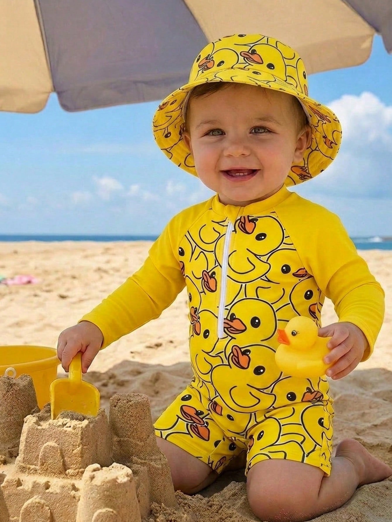 Baby Boys Cute Animal & Stripe Print Long Sleeve Cover Up, Suitable For Outdoor, Swimming, Hot Spring, Beach, Surfing, Spring/Summer
