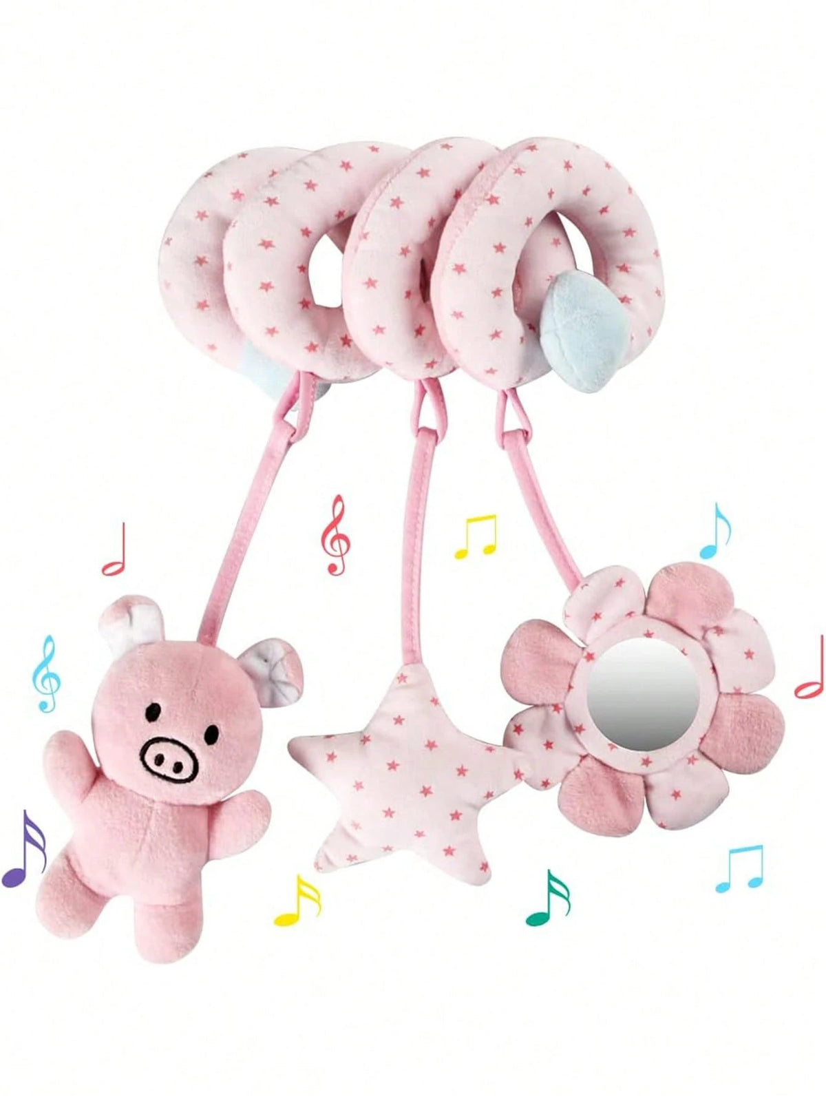 Baby Car Seat Spiral Hanging Toy, Pink Pig Pendant, Soothing Baby, Stroller Rattle Toy, Newborn Sensory Early Education Gift