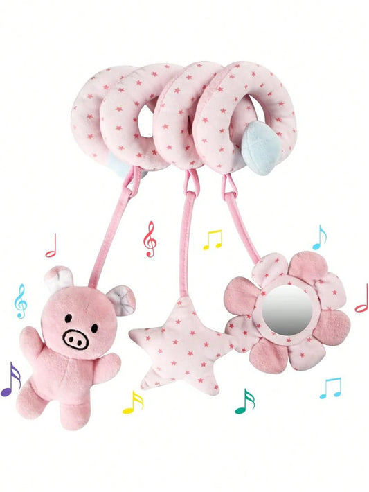 Baby Car Seat Spiral Hanging Toy, Pink Pig Pendant, Soothing Baby, Stroller Rattle Toy, Newborn Sensory Early Education Gift