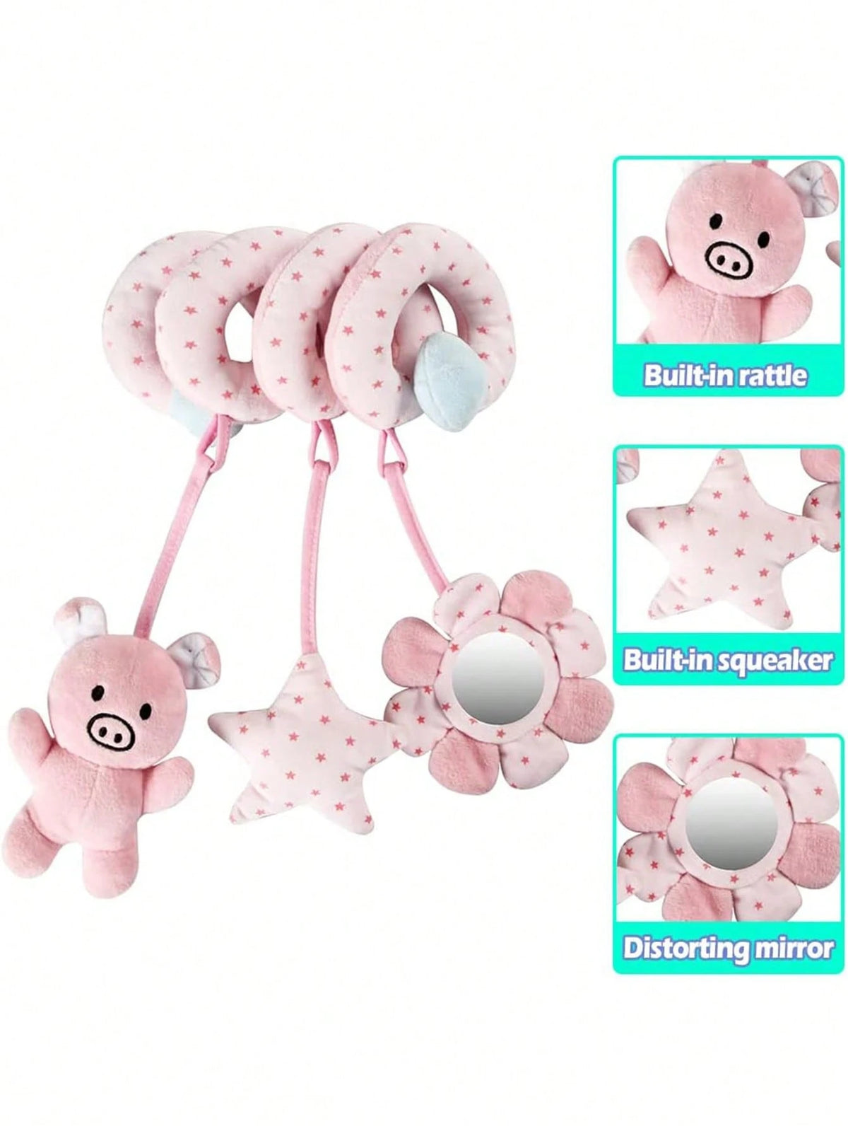 Baby Car Seat Spiral Hanging Toy, Pink Pig Pendant, Soothing Baby, Stroller Rattle Toy, Newborn Sensory Early Education Gift