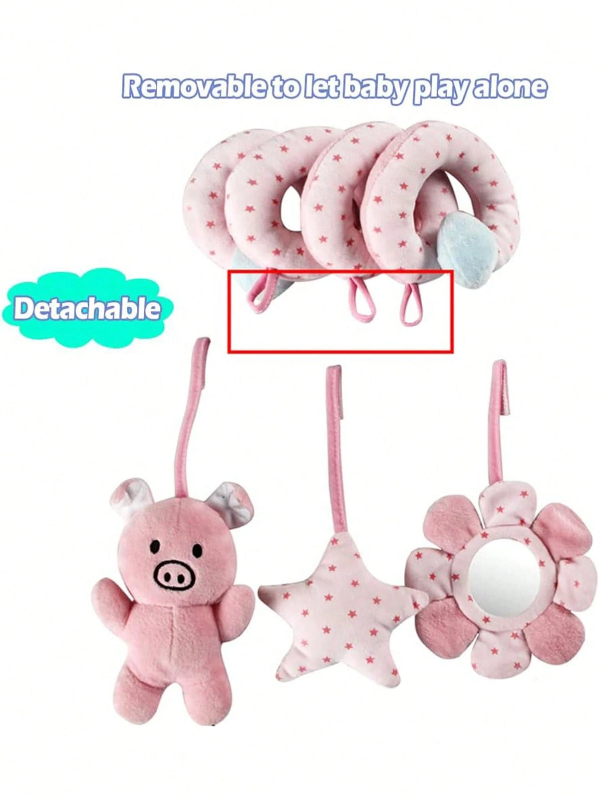 Baby Car Seat Spiral Hanging Toy, Pink Pig Pendant, Soothing Baby, Stroller Rattle Toy, Newborn Sensory Early Education Gift