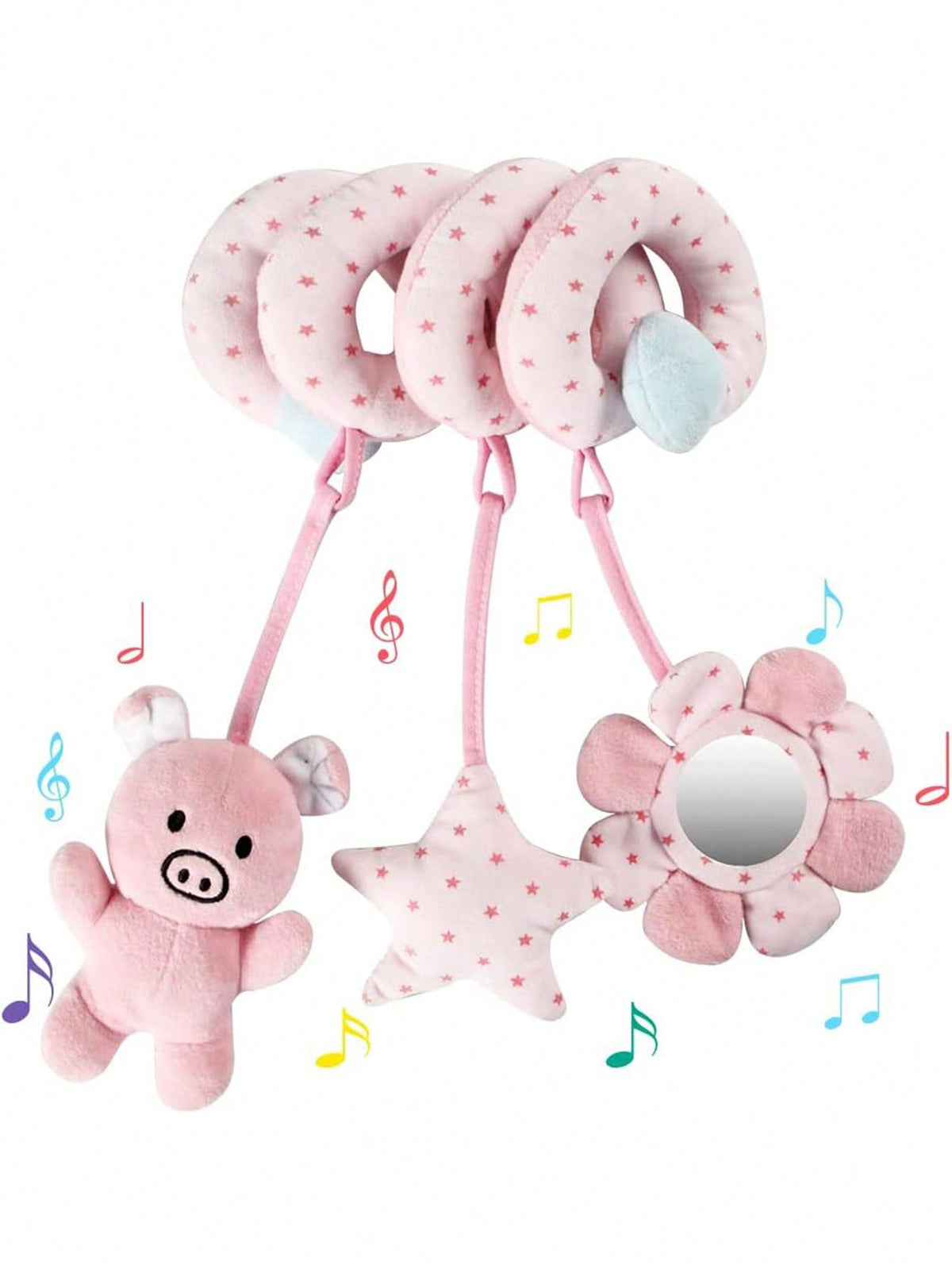 Baby Car Seat Spiral Hanging Toy, Pink Pig Pendant, Soothing Baby, Stroller Rattle Toy, Newborn Sensory Early Education Gift