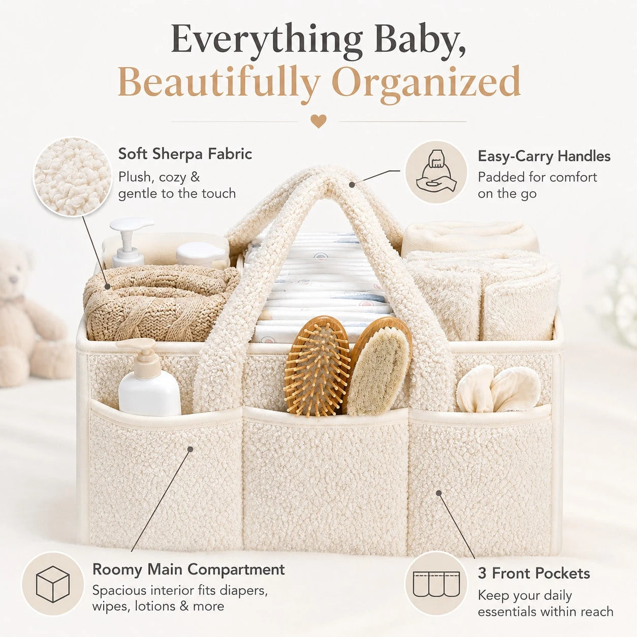 Baby Diaper Caddy Organizer With Handle, Boy & Girl Shower Gift Basket, Portable Diaper Storage Basket Bin For Wipes, Newborn Baby Must Haves